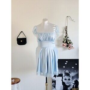 Arthea Pastel Blue Satin Coquette Mini Dress XL